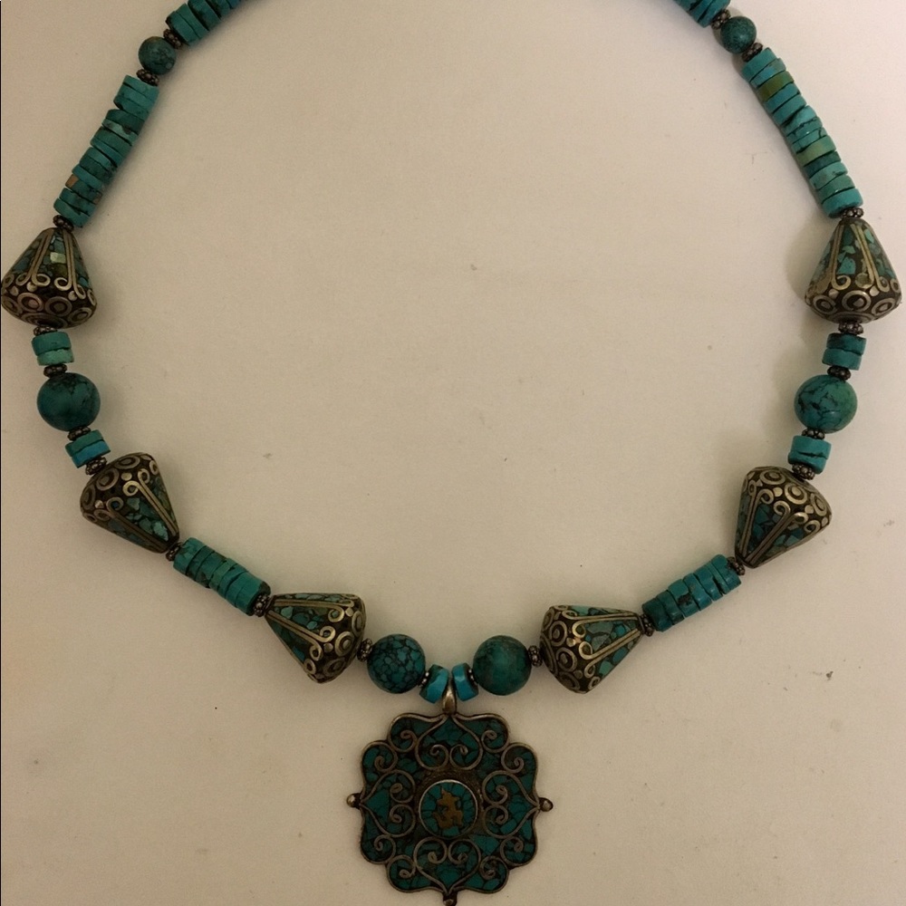 Real Turquoise Necklace, Om Pendant